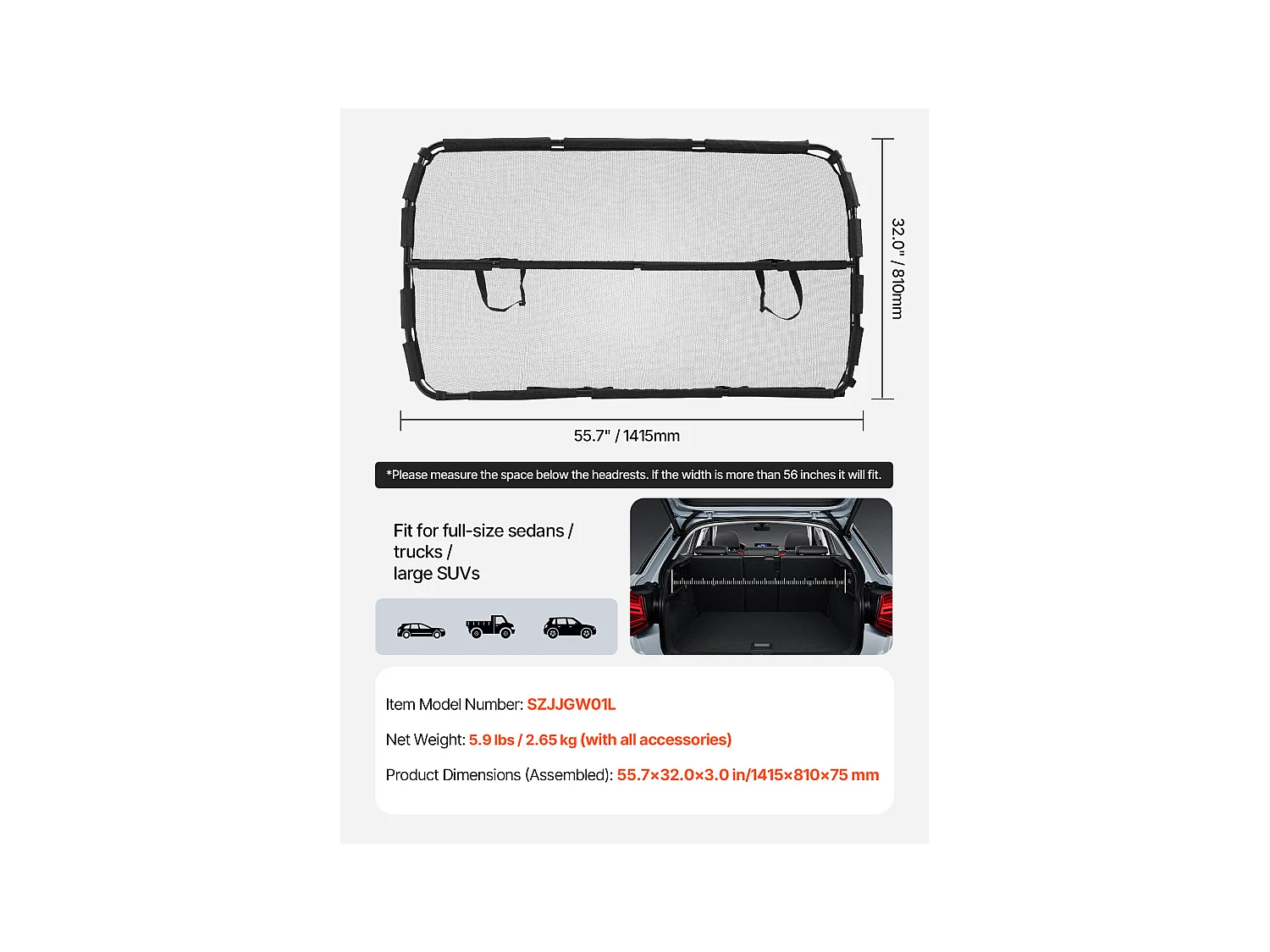 Sécurité Barre Réglable pour Chien SucceBuy Barrière de Sécurité pour Chien de 142.2 cm de Large - Installation sur les Sièges Avant - Séparateur de Voiture