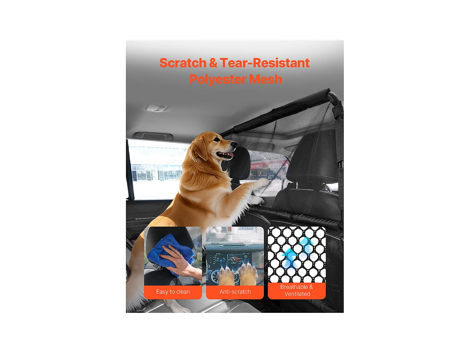 Sécurité Barre Réglable pour Chien SucceBuy Barrière de Sécurité pour Chien de 142.2 cm de Large - Installation sur les Sièges Avant - Séparateur de Voiture