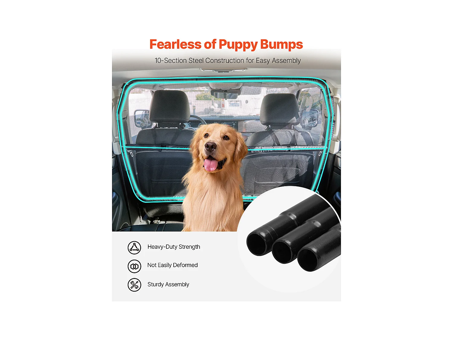 Sécurité Barre Réglable pour Chien SucceBuy Barrière de Sécurité pour Chien de 142.2 cm de Large - Installation sur les Sièges Avant - Séparateur de Voiture