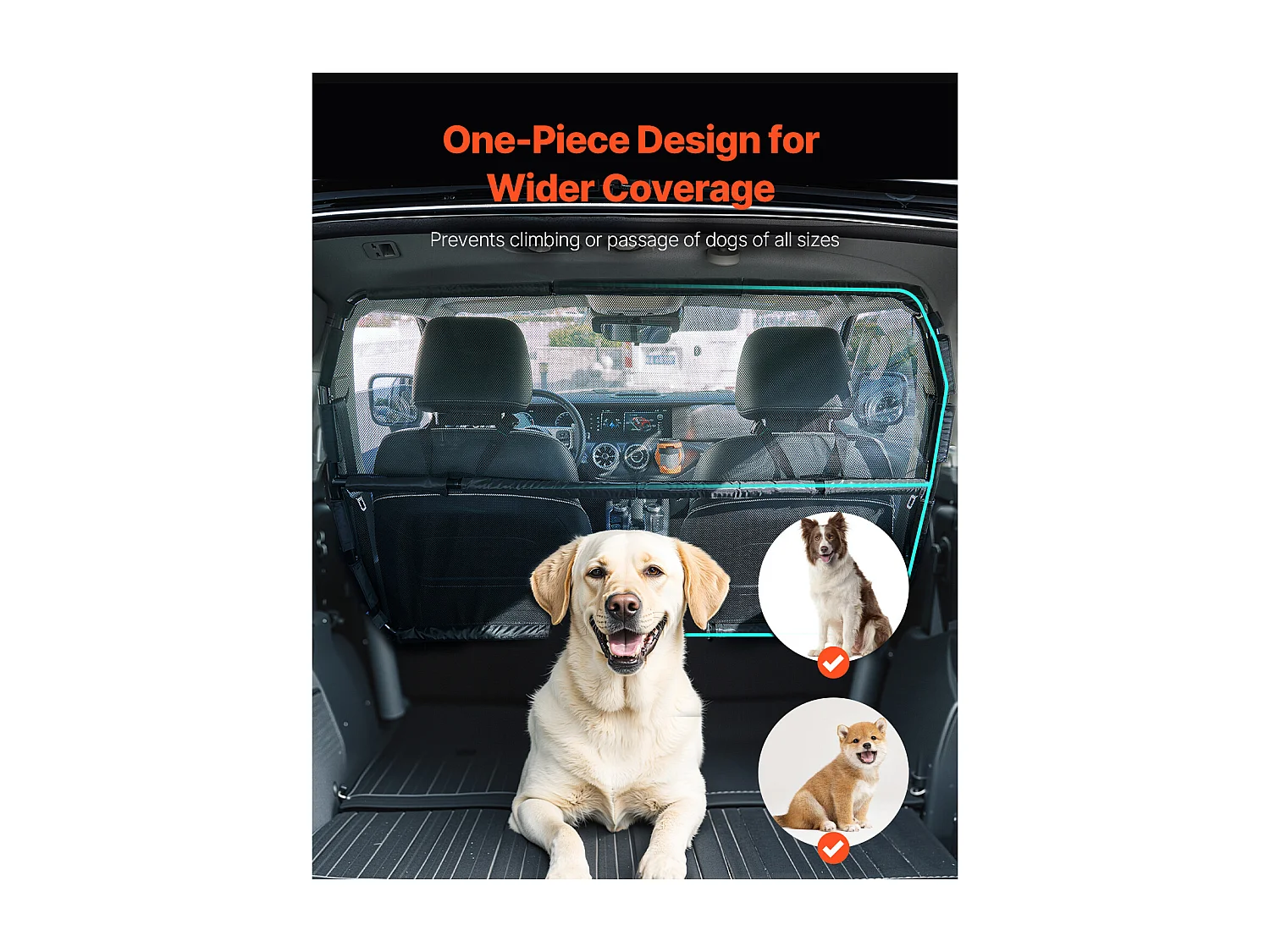 Barra de Seguridad Ajustable para Perros SucceBuy Puerta de Seguridad para Perros de 142.2 cm de Ancho - Instalación en Asientos Delanteros - Divisor para SUV