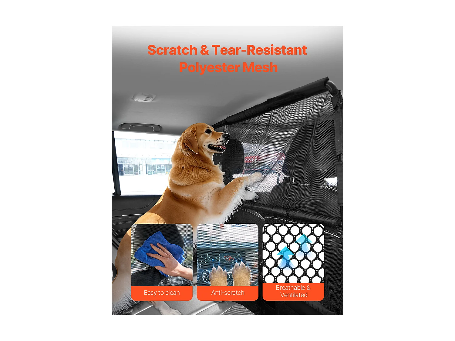 Barra de Seguridad Ajustable para Perros SucceBuy Puerta de Seguridad para Perros de 142.2 cm de Ancho - Instalación en Asientos Delanteros - Divisor para SUV