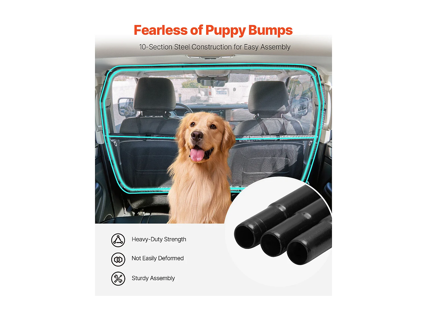 Barra de Seguridad Ajustable para Perros SucceBuy Puerta de Seguridad para Perros de 142.2 cm de Ancho - Instalación en Asientos Delanteros - Divisor para SUV