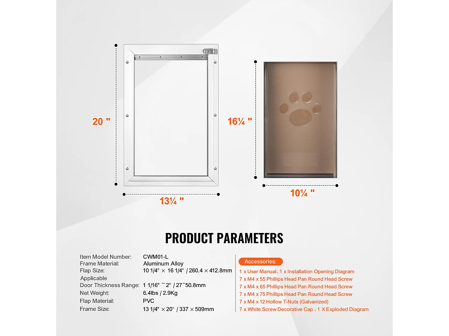 Porte pour Animaux SucceBuy, Chatière pour Animaux de Compagnie, Taille L, avec Serrure et Rabat Magnétique, Cadre en Aluminium