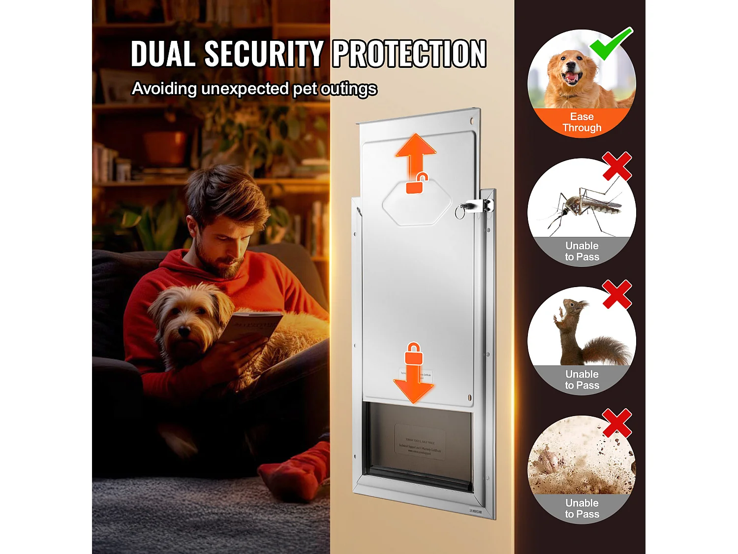 Porte pour Animaux SucceBuy, Chatière pour Animaux de Compagnie, Taille L, avec Serrure et Rabat Magnétique, Cadre en Aluminium