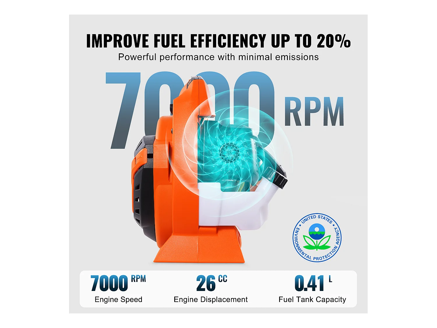 Souffleur de Feuilles SucceBuy 26CC, 425 CFM, Vitesse de 156 MPH, Entretien de la Pelouse, Portatif, Réservoir de Carburant