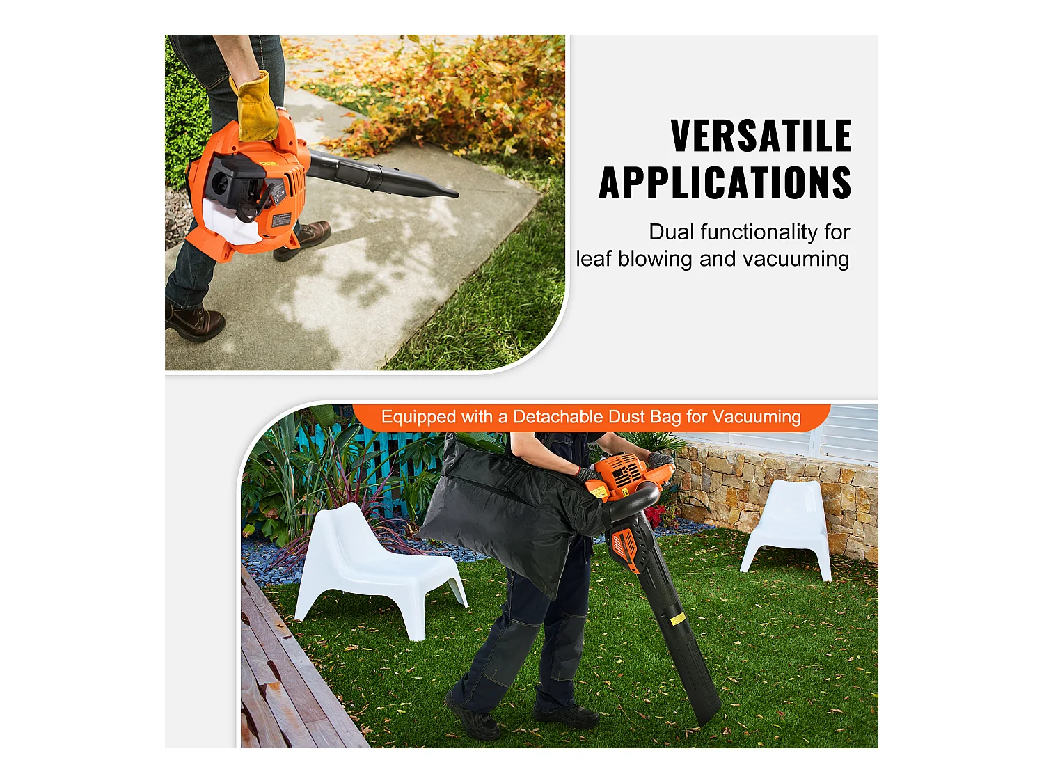 Souffleur de Feuilles SucceBuy 26CC, 425 CFM, Vitesse de 156 MPH, Entretien de la Pelouse, Portatif, Réservoir de Carburant