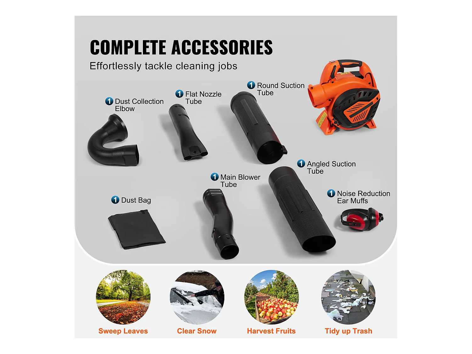 Souffleur de Feuilles SucceBuy 26CC, 425 CFM, Vitesse de 156 MPH, Entretien de la Pelouse, Portatif, Réservoir de Carburant