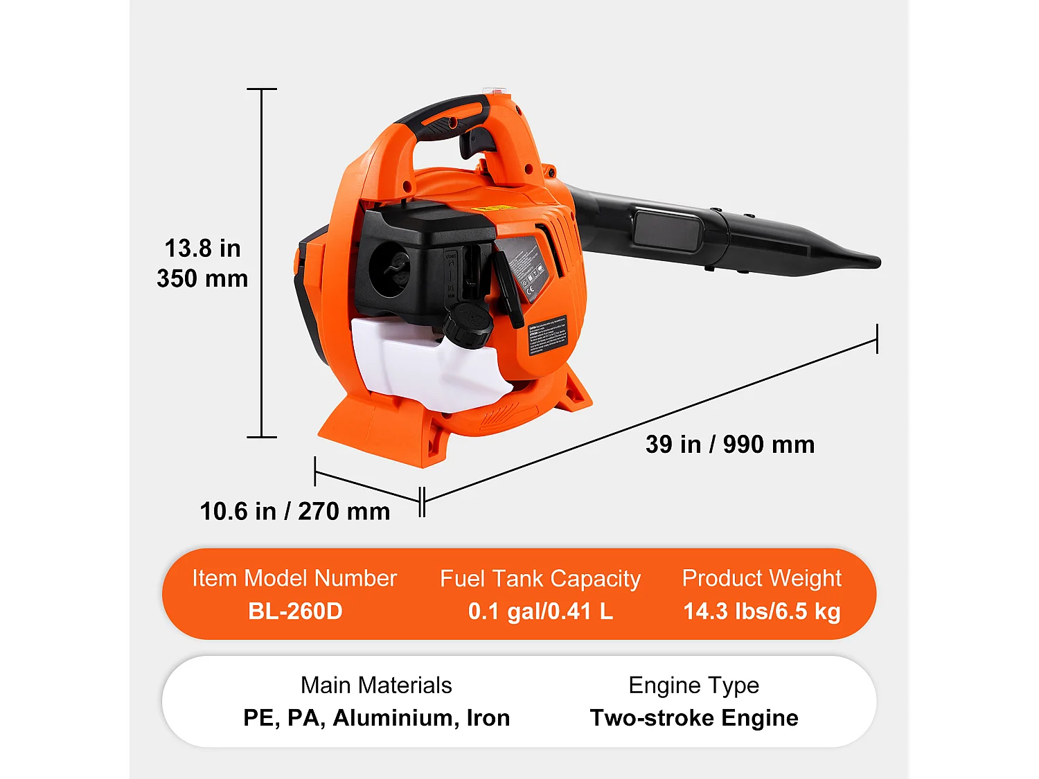 Souffleur de Feuilles SucceBuy 26CC, 425 CFM, Vitesse de 156 MPH, Entretien de la Pelouse, Portatif, Réservoir de Carburant