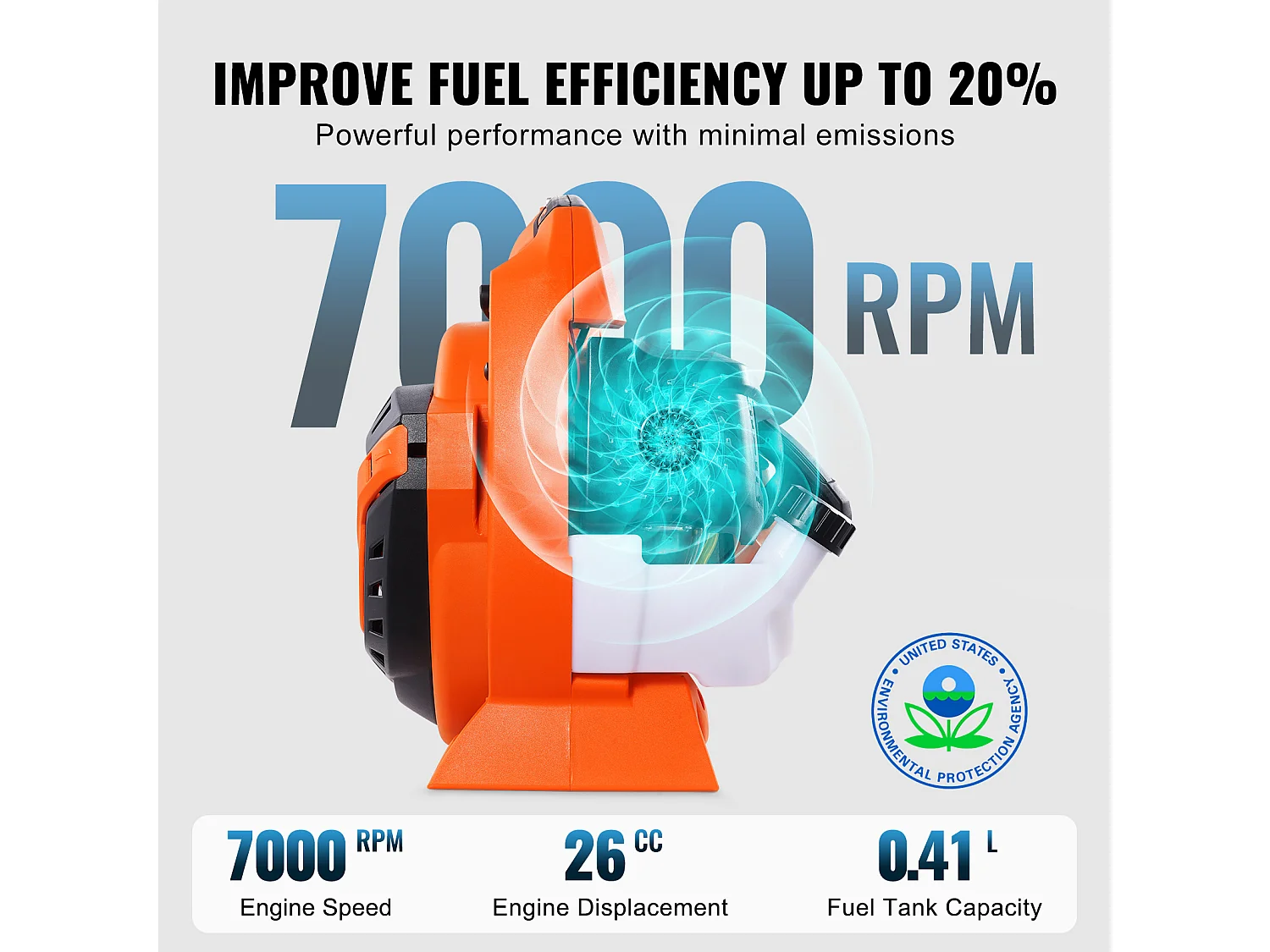 Souffleur de Feuilles SucceBuy 26CC, 425 CFM, Vitesse de 156 MPH, Entretien de la Pelouse, Portatif, Réservoir de Carburant