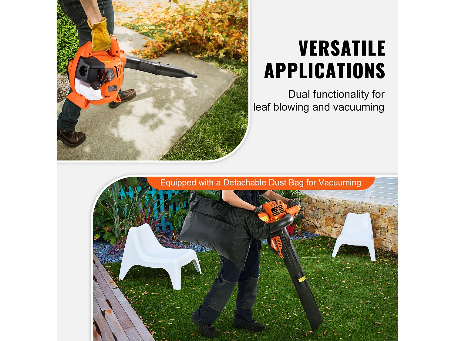 Souffleur de Feuilles SucceBuy 26CC, 425 CFM, Vitesse de 156 MPH, Entretien de la Pelouse, Portatif, Réservoir de Carburant