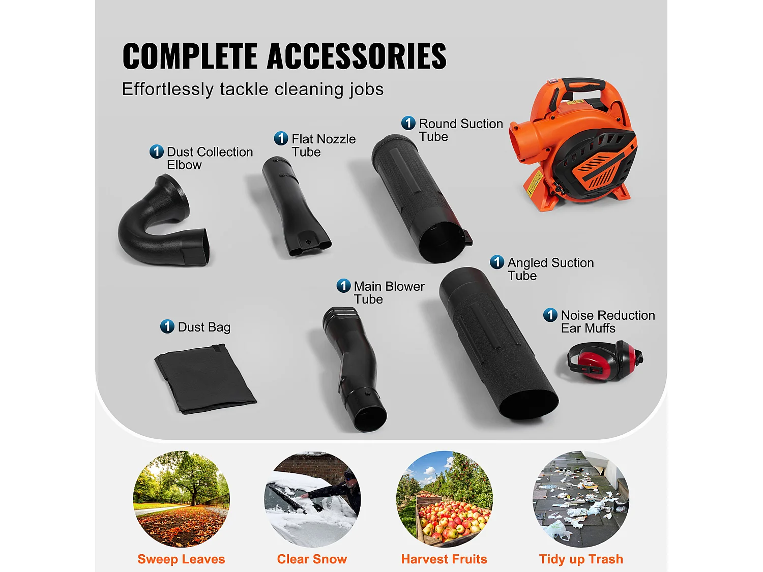 Souffleur de Feuilles SucceBuy 26CC, 425 CFM, Vitesse de 156 MPH, Entretien de la Pelouse, Portatif, Réservoir de Carburant