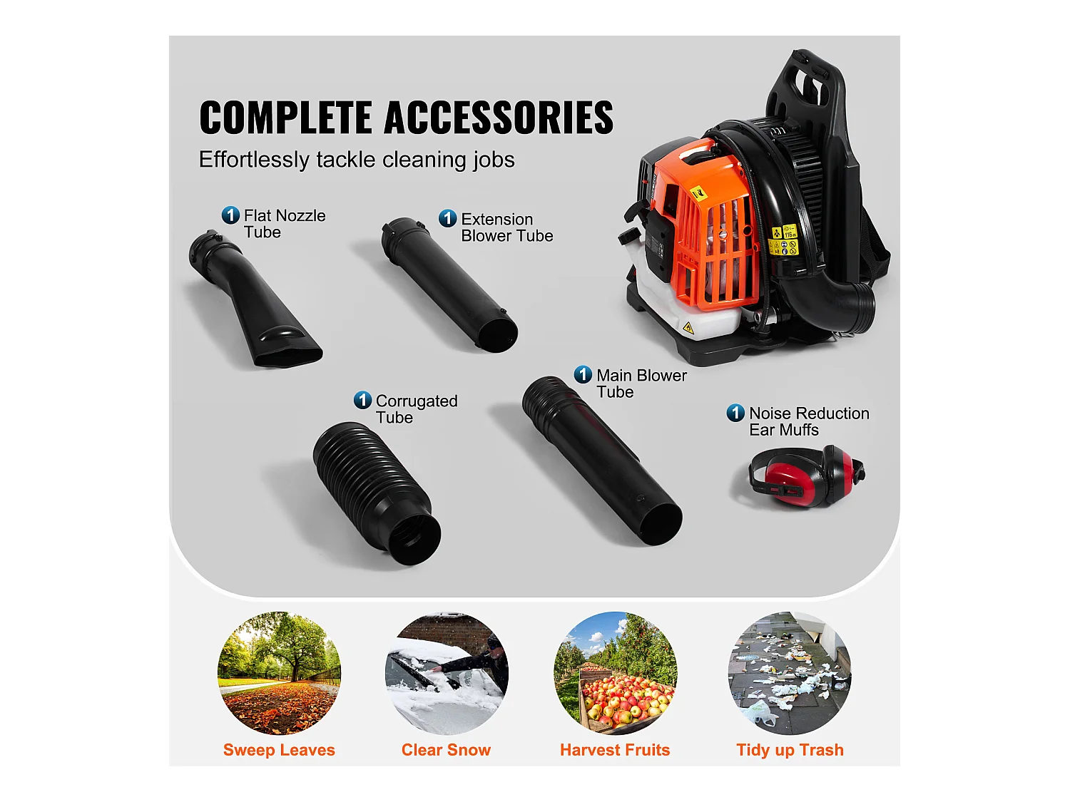 Souffleur de Feuilles SucceBuy 52CC, 480 CFM, Volume d'Air de 175 MPH, Réservoir de 1,37 L, Entretien de la Pelouse et Déneigement