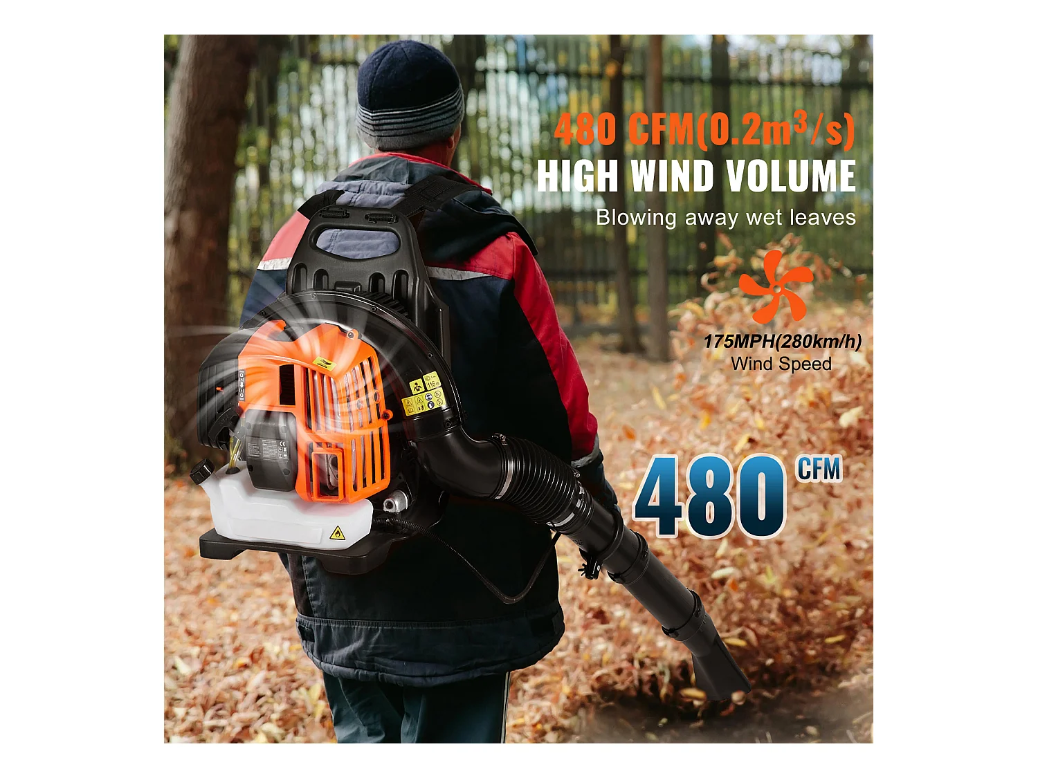 Souffleur de Feuilles SucceBuy 52CC, 480 CFM, Volume d'Air de 175 MPH, Réservoir de 1,37 L, Entretien de la Pelouse et Déneigement