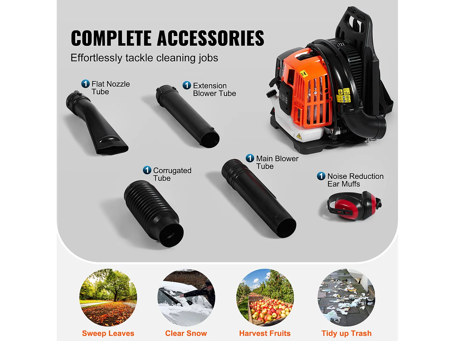 Souffleur de Feuilles SucceBuy 52CC, 480 CFM, Volume d'Air de 175 MPH, Réservoir de 1,37 L, Entretien de la Pelouse et Déneigement