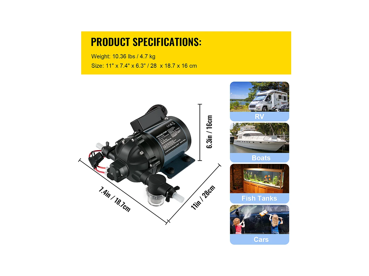 Pompe à Eau SucceBuy, 12 V CC, 7 GPM, 60 PSI, Pompe à Eau Auto-Amorçante à Levage Max. 304.8cm avec Valve EPDM