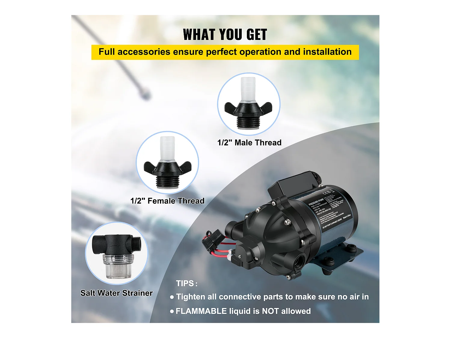 Pompe à Eau SucceBuy, 12 V CC, 7 GPM, 60 PSI, Pompe à Eau Auto-Amorçante à Levage Max. 304.8cm avec Valve EPDM