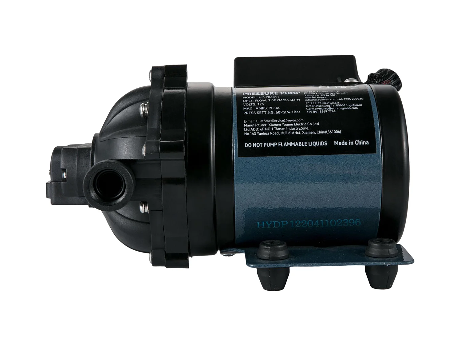 Pompe à Eau SucceBuy, 12 V CC, 7 GPM, 60 PSI, Pompe à Eau Auto-Amorçante à Levage Max. 304.8cm avec Valve EPDM
