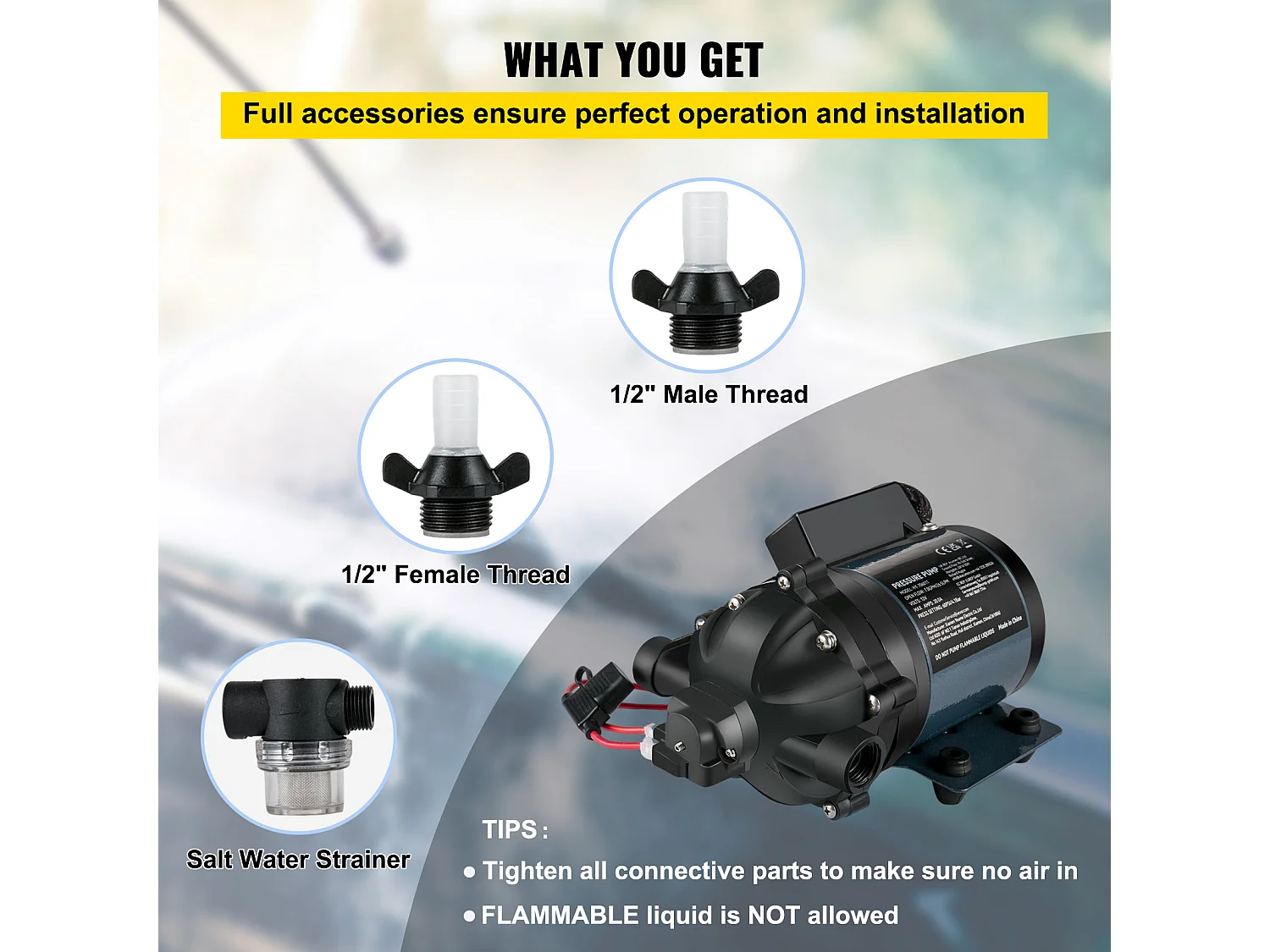 Pompe à Eau SucceBuy, 12 V CC, 7 GPM, 60 PSI, Pompe à Eau Auto-Amorçante à Levage Max. 304.8cm avec Valve EPDM