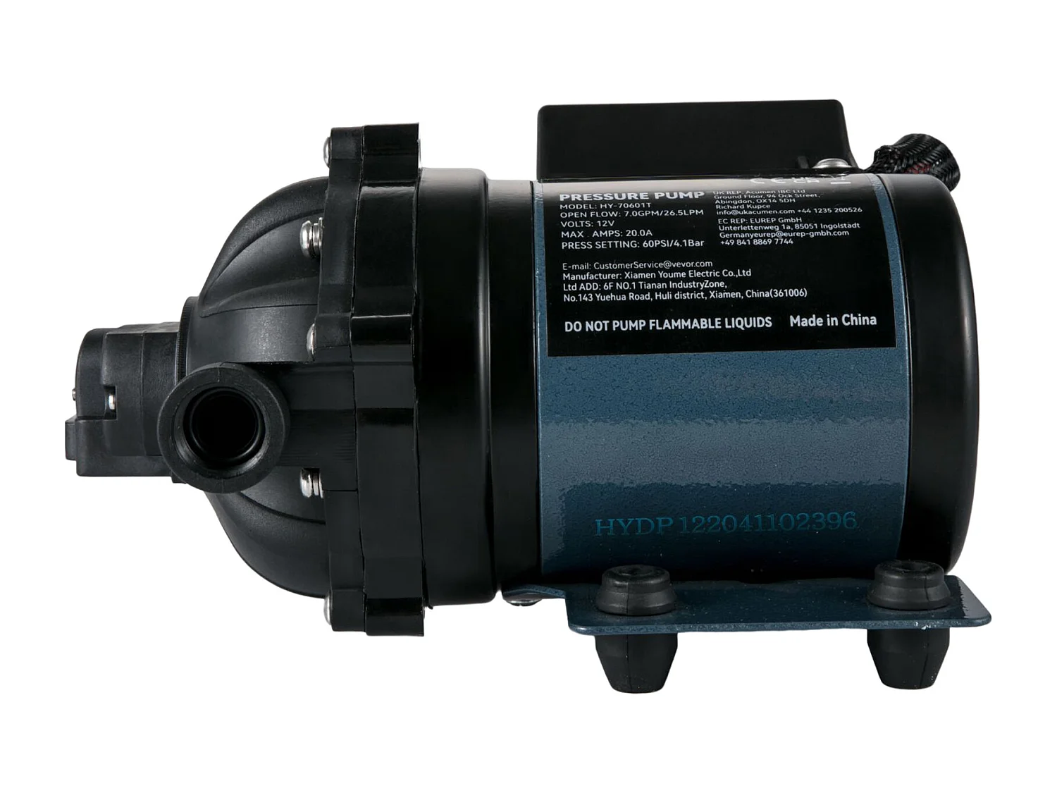 Pompe à Eau SucceBuy, 12 V CC, 7 GPM, 60 PSI, Pompe à Eau Auto-Amorçante à Levage Max. 304.8cm avec Valve EPDM