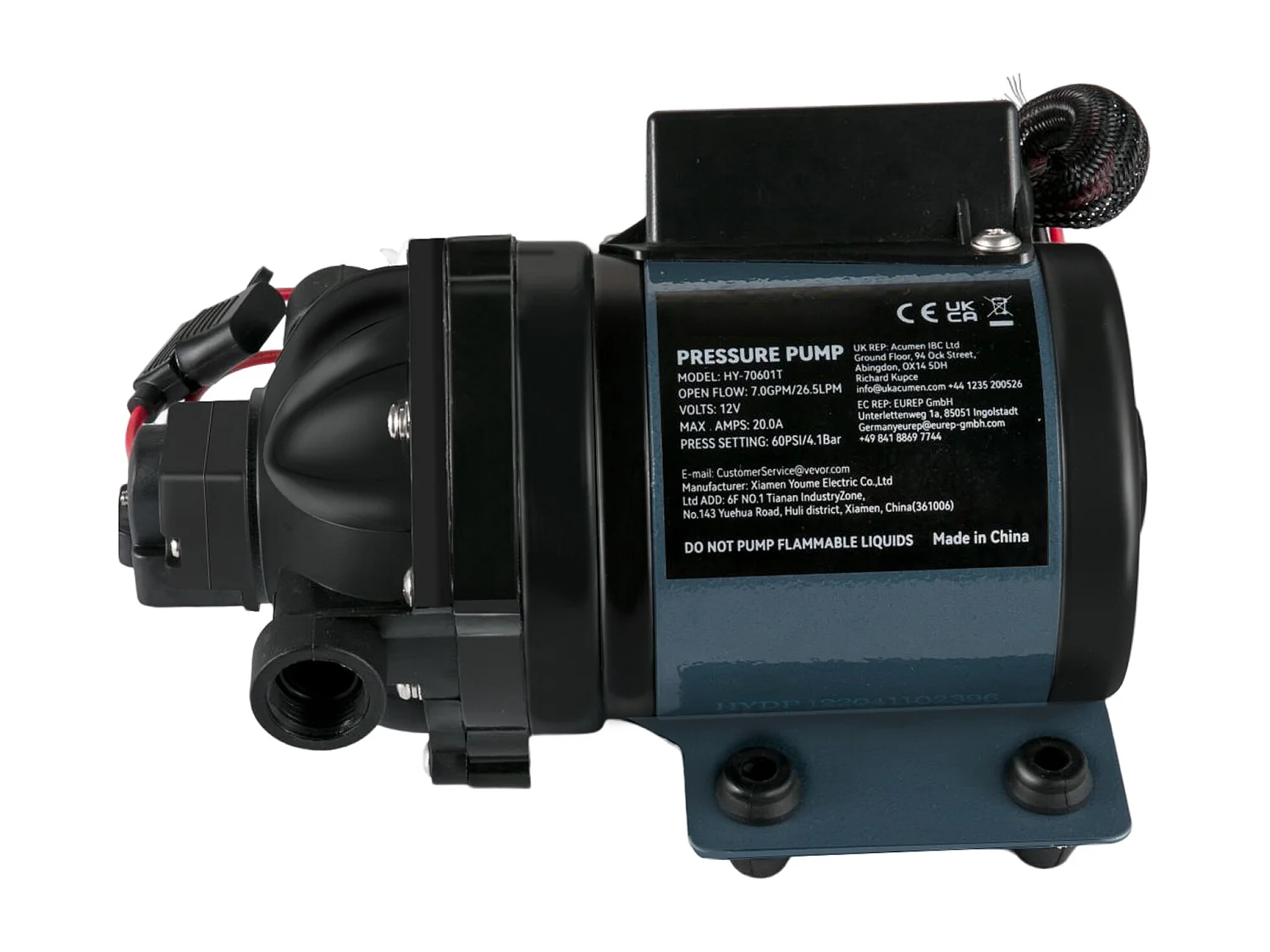 Pompe à Eau SucceBuy, 12 V CC, 7 GPM, 60 PSI, Pompe à Eau Auto-Amorçante à Levage Max. 304.8cm avec Valve EPDM