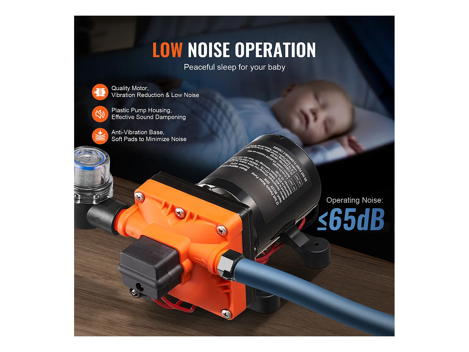 Pompe à Eau à Membrane SucceBuy 12 V, 3 GPM (11,36 L/min), Pompe CC à 4 Chambres, Pressostat Réglable 40-100 PSI, 55 PSI, port MNPT 1.27cm