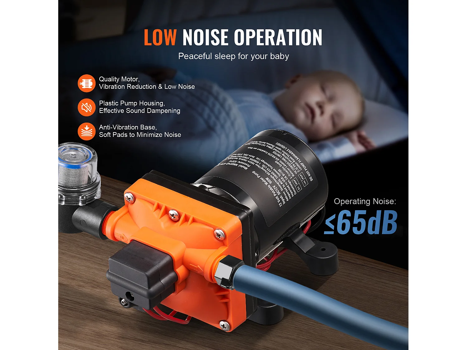 Pompe à Eau à Membrane SucceBuy 12 V, 3 GPM (11,36 L/min), Pompe CC à 4 Chambres, Pressostat Réglable 40-100 PSI, 55 PSI, port MNPT 1.27cm