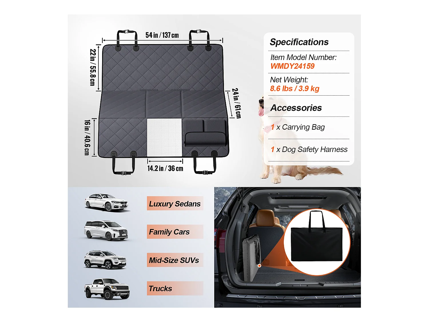 Housse de Siège de Voiture pour Chien SucceBuy, 137 x 61cm, Imperméable, pour Siège Arrière