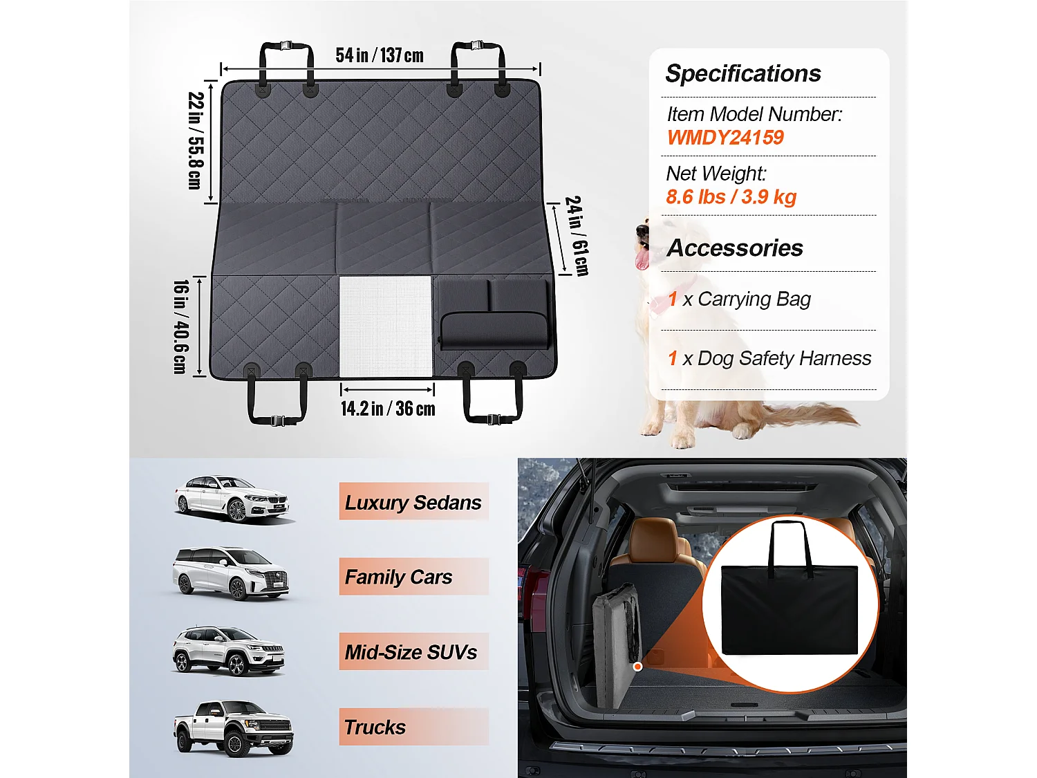 Housse de Siège de Voiture pour Chien SucceBuy, 137 x 61cm, Imperméable, pour Siège Arrière