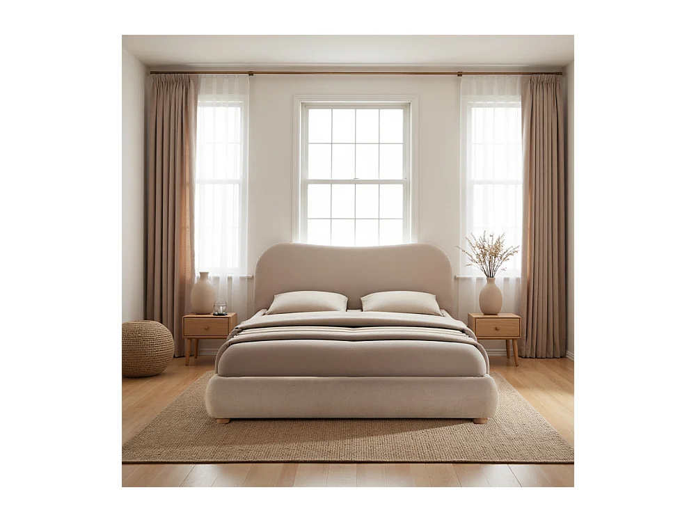 Napo - Lit coffre en tissu 140x190cm - Beige