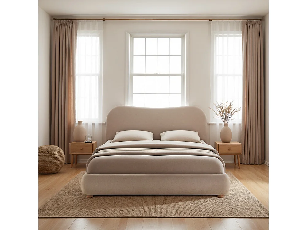 Napo - Lit coffre en tissu 140x190cm - Beige