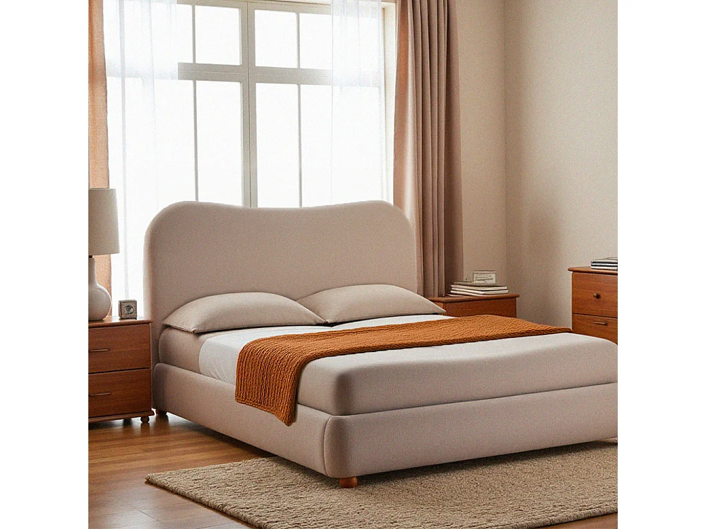 Napo - Lit coffre en tissu 140x190cm - Beige