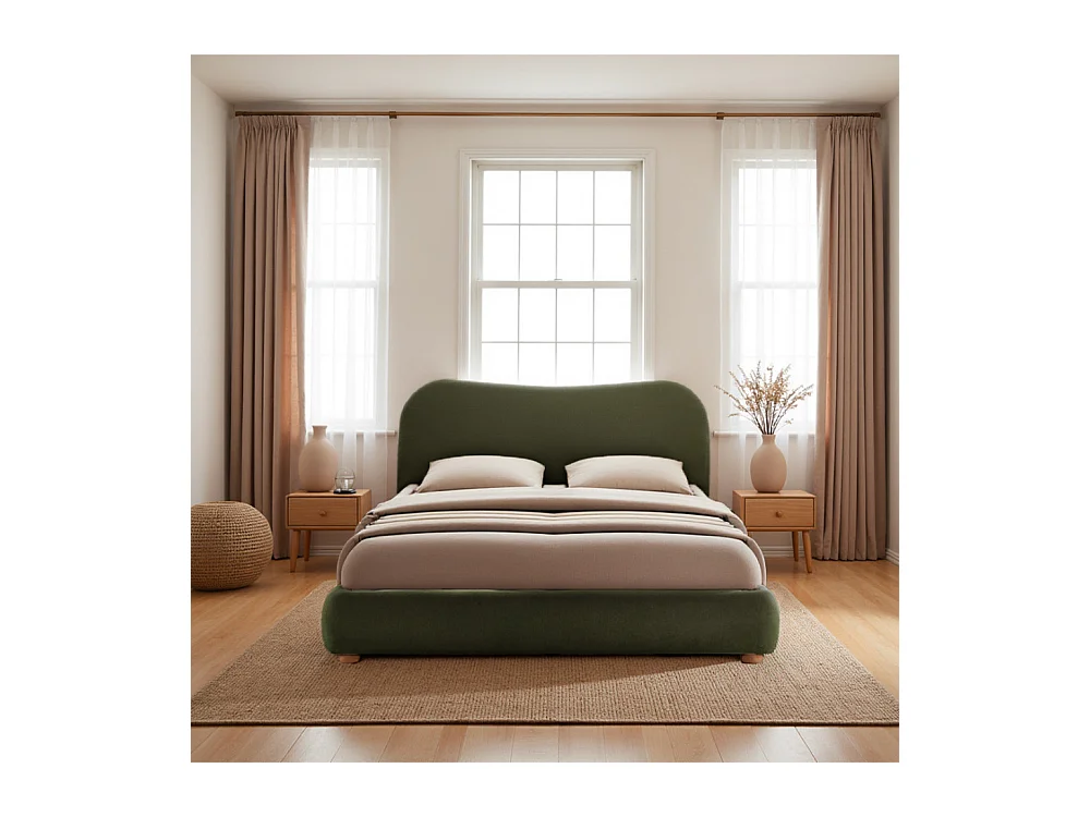 Napo - Lit coffre en tissu 140x190cm - Vert kaki