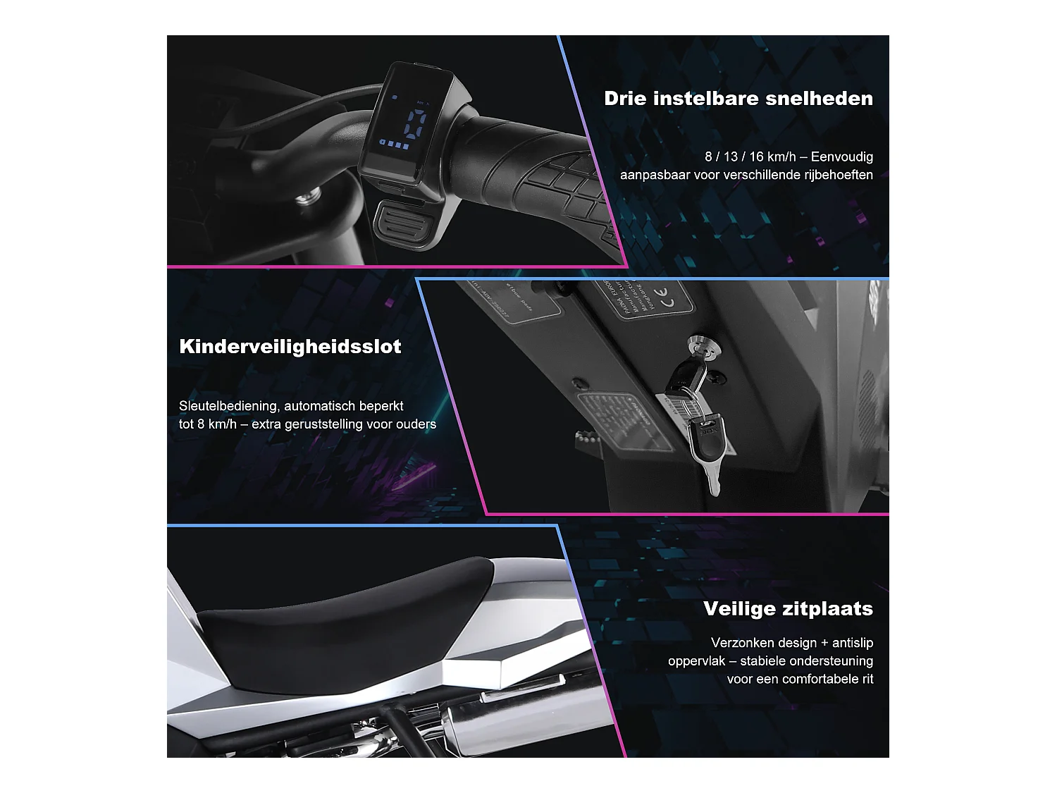 Motor eléctrico para niños, 16 km/h, 250 W, 12,5", 3 velocidades, LED