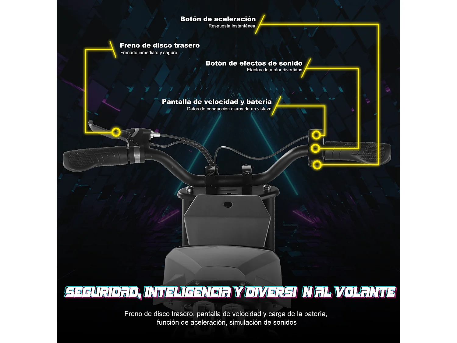Motor eléctrico para niños, 16 km/h, 250 W, 12,5", 3 velocidades, LED