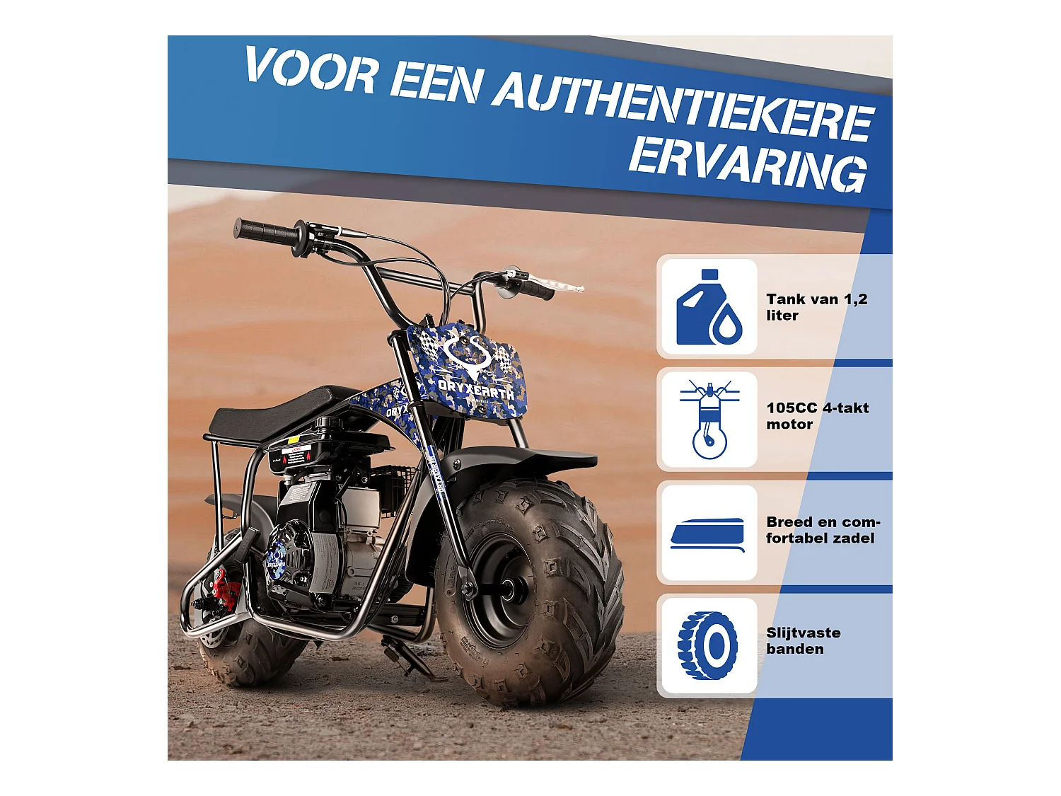 105CC 4-takt mini dirt bike voor 13+, automatische transmissie, trekstarter, 4 stickers, off-road pitbike (blauw)