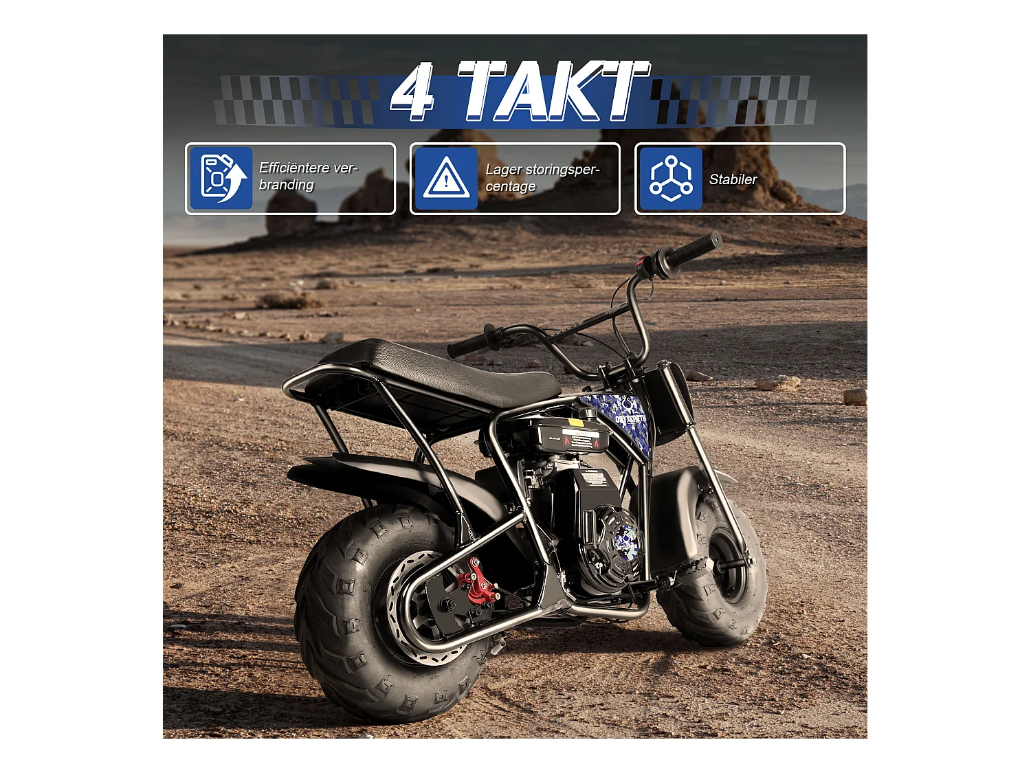 105CC 4-takt mini dirt bike voor 13+, automatische transmissie, trekstarter, 4 stickers, off-road pitbike (blauw)