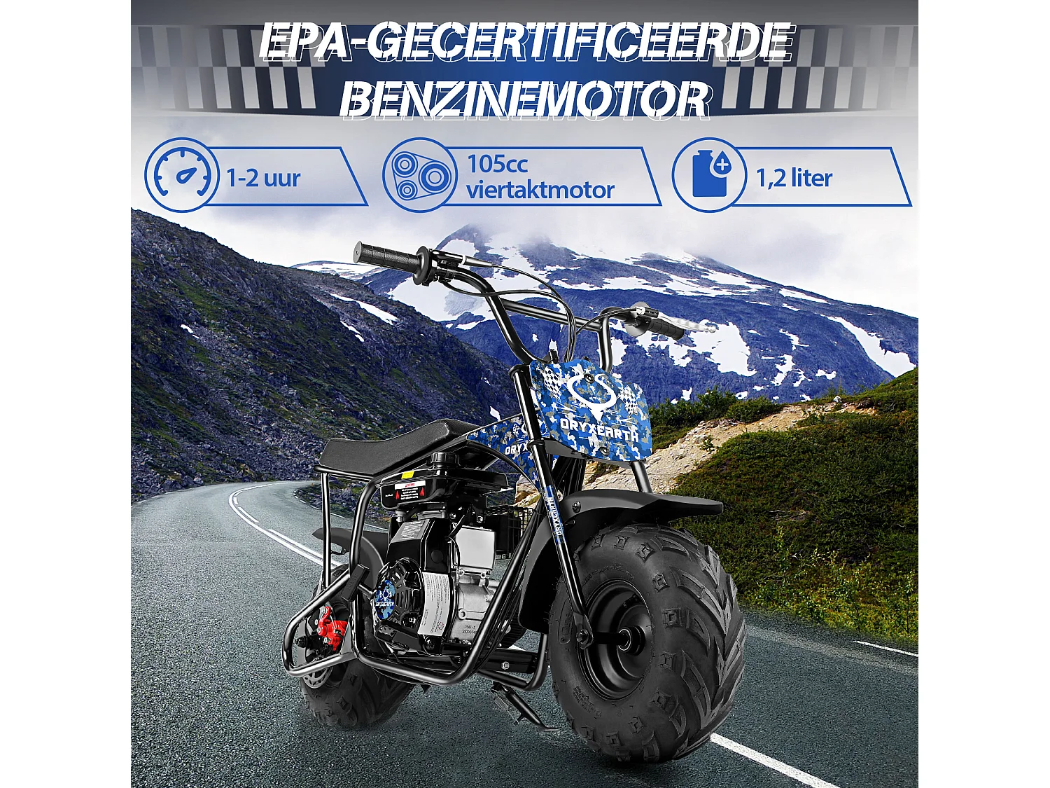 105CC 4-takt mini dirt bike voor 13+, automatische transmissie, trekstarter, 4 stickers, off-road pitbike (blauw)