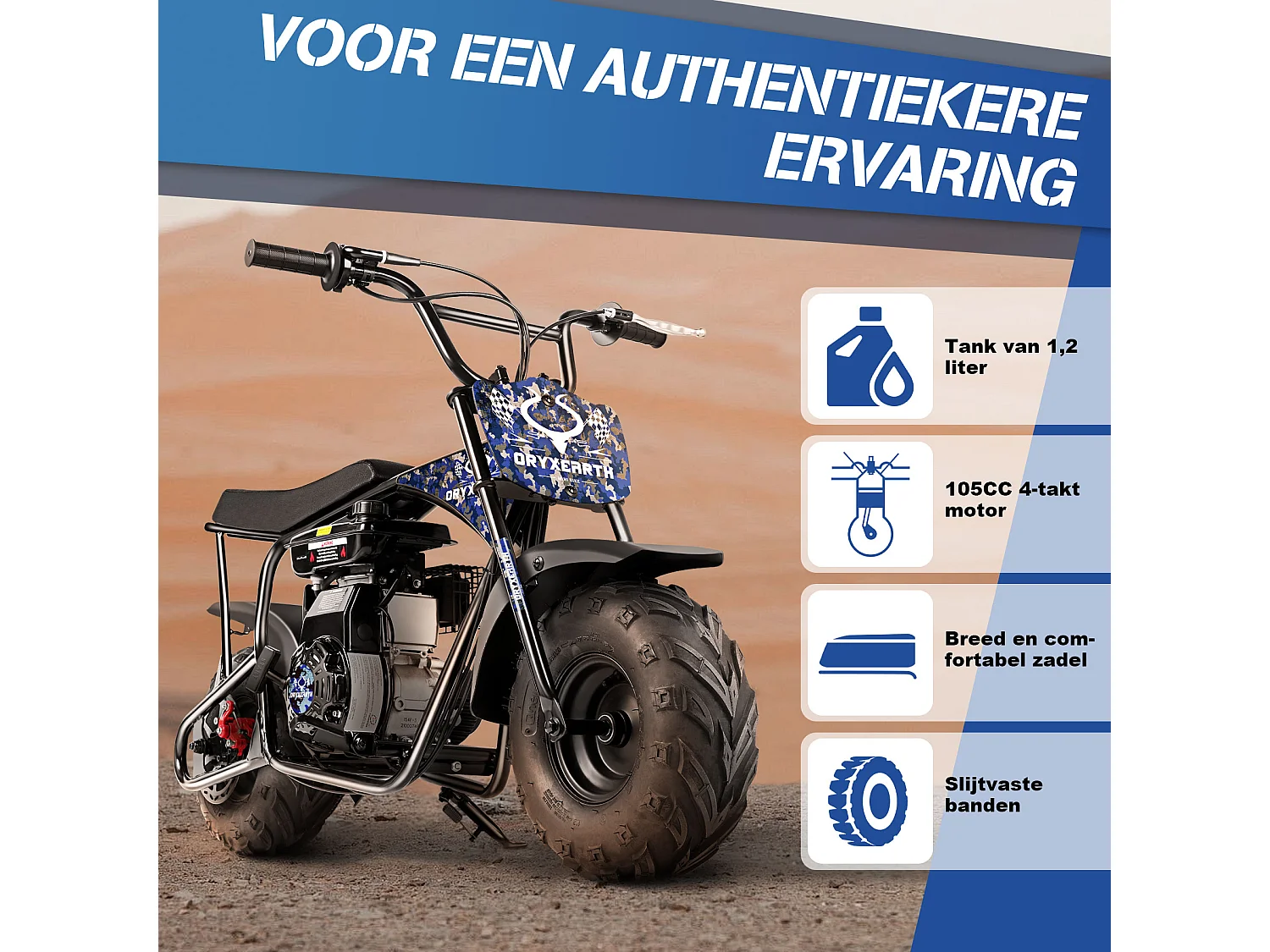 105CC 4-takt mini dirt bike voor 13+, automatische transmissie, trekstarter, 4 stickers, off-road pitbike (blauw)