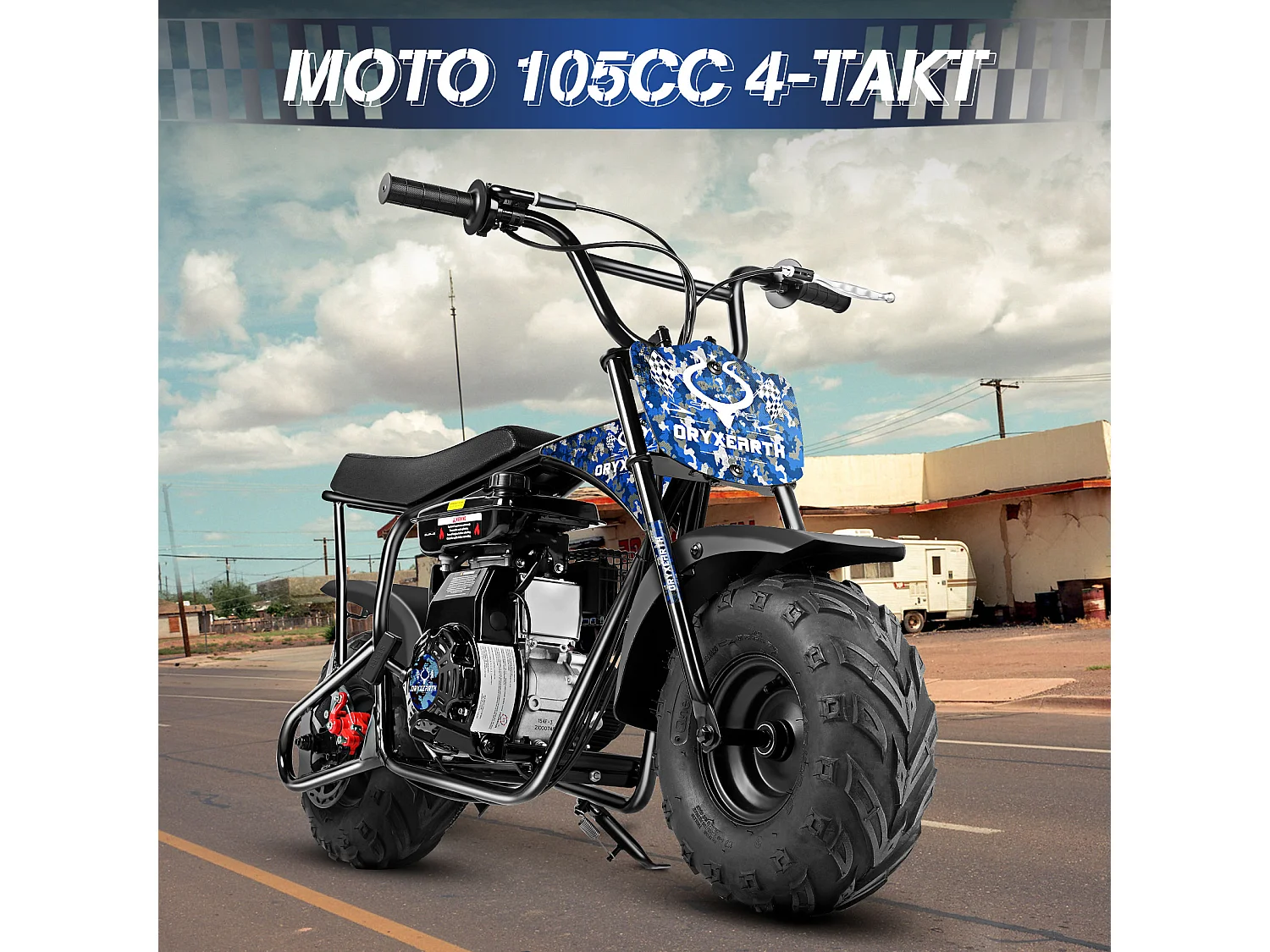 105CC 4-takt mini dirt bike voor 13+, automatische transmissie, trekstarter, 4 stickers, off-road pitbike (blauw)