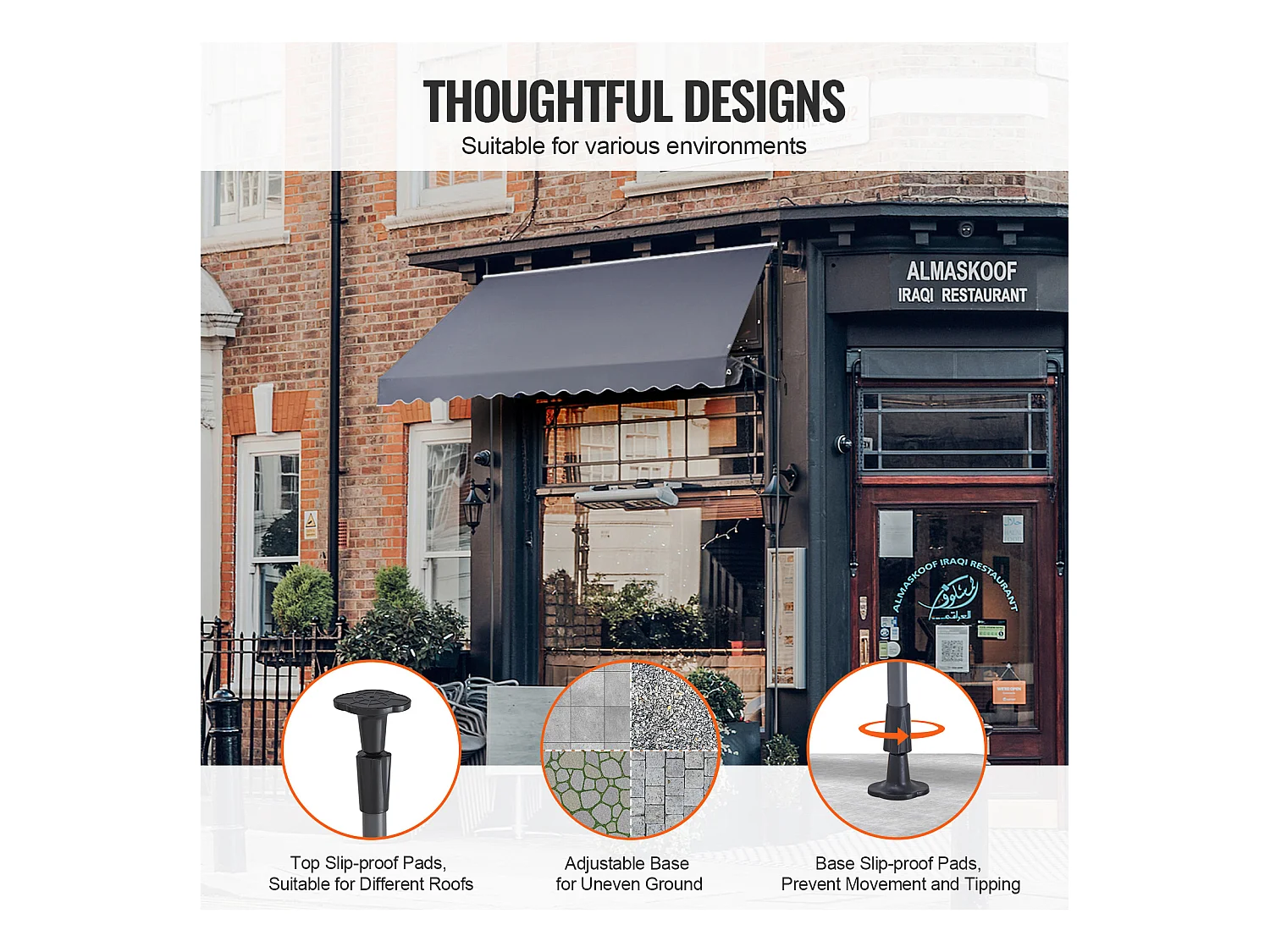 Retraktables Markise SucceBuy, 350 x 119 cm, Terrassenmarkise, Sonnenschutz mit Handhebel, Dunkelgrau