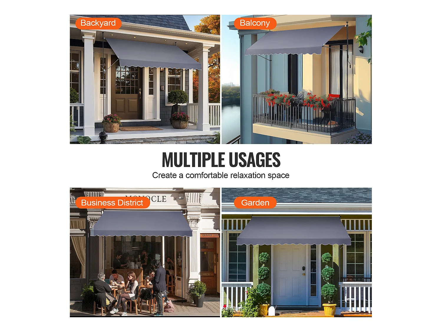 Retraktables Markise SucceBuy, 350 x 119 cm, Terrassenmarkise, Sonnenschutz mit Handhebel, Dunkelgrau