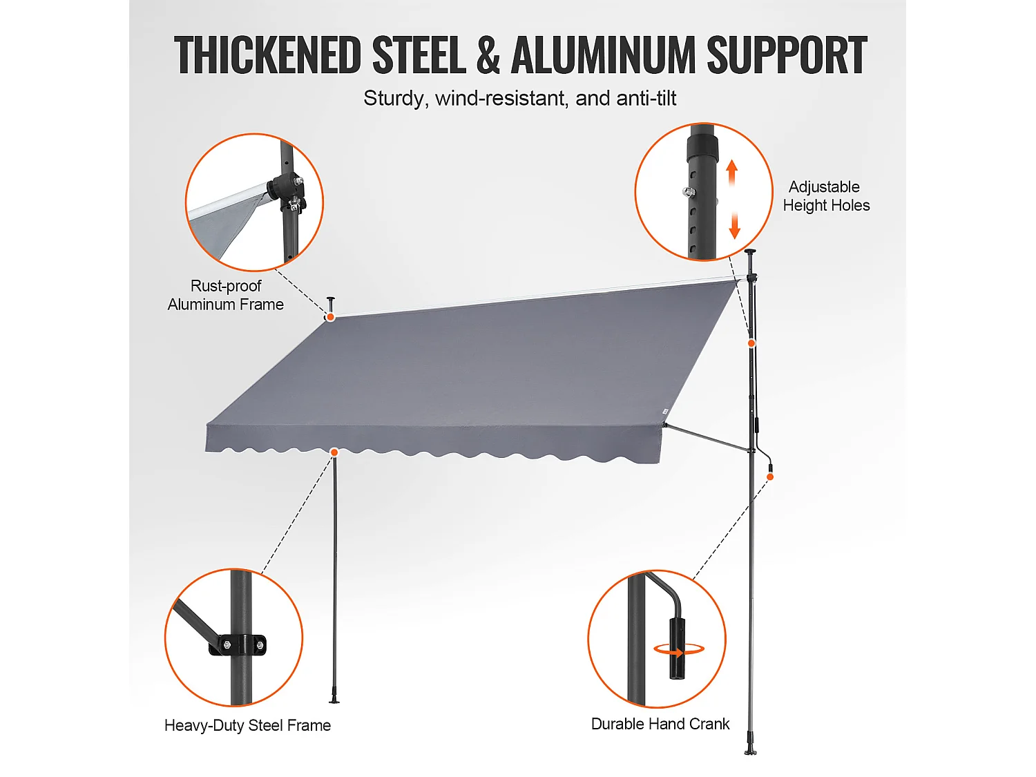 Auvent Rétractable SucceBuy, 350 x119 cm, Auvent de Terrasse, Abri pare-Soleil avec Manivelle, Gris foncé
