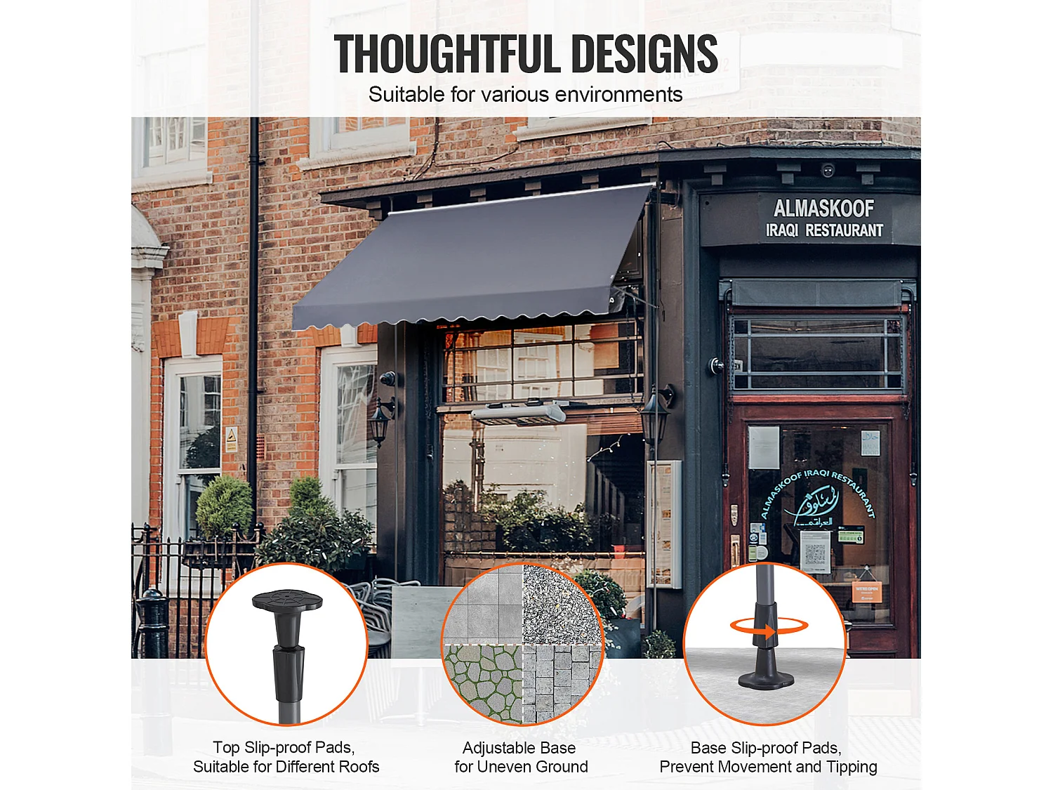 Auvent Rétractable SucceBuy, 350 x119 cm, Auvent de Terrasse, Abri pare-Soleil avec Manivelle, Gris foncé