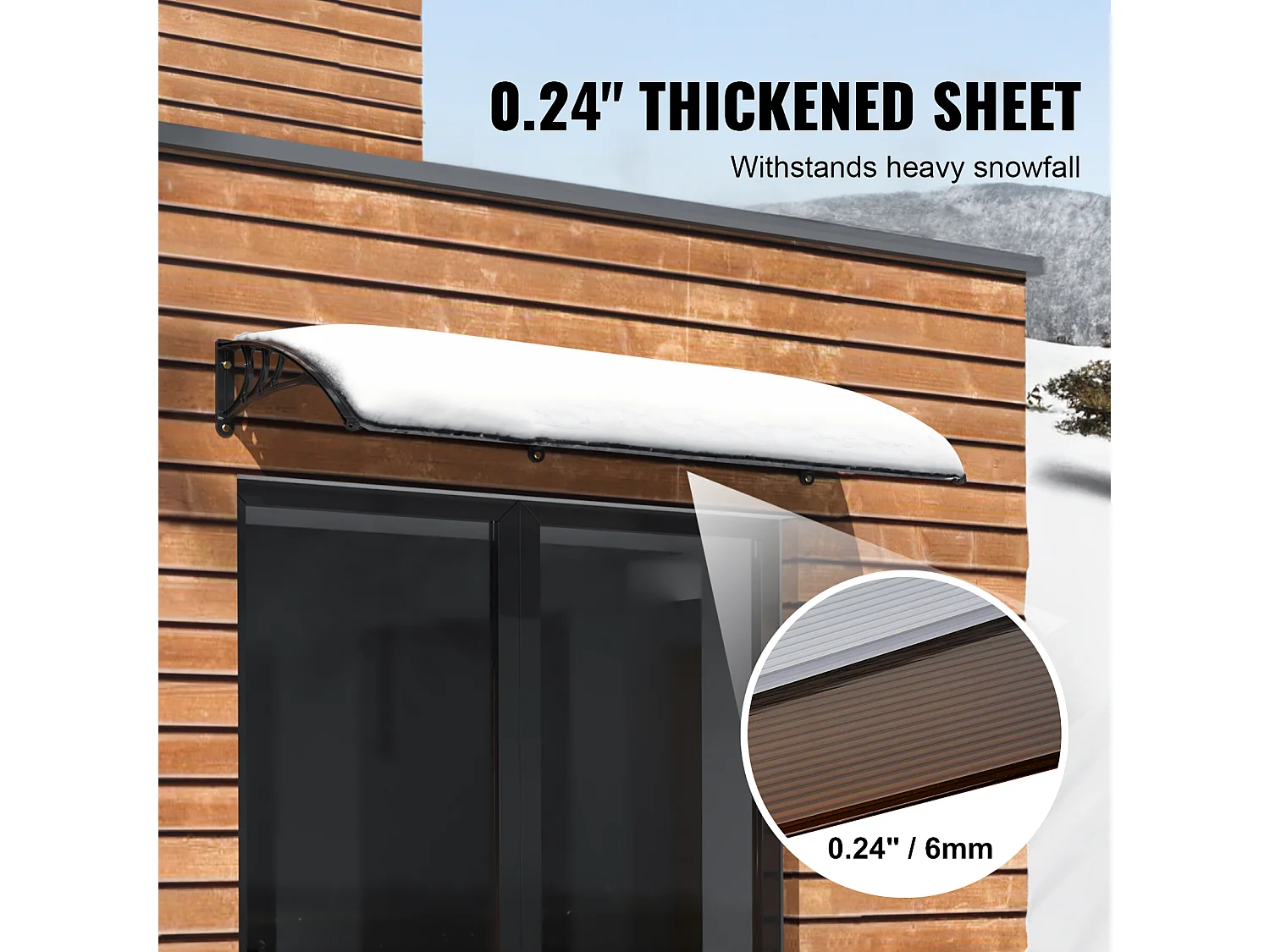 Auvent de Porte d'Entrée SucceBuy Auvent de Porte et Fenêtre en Polycarbonate 203.2 x 101.6cm, Auvent de Protection UV Contre la Pluie