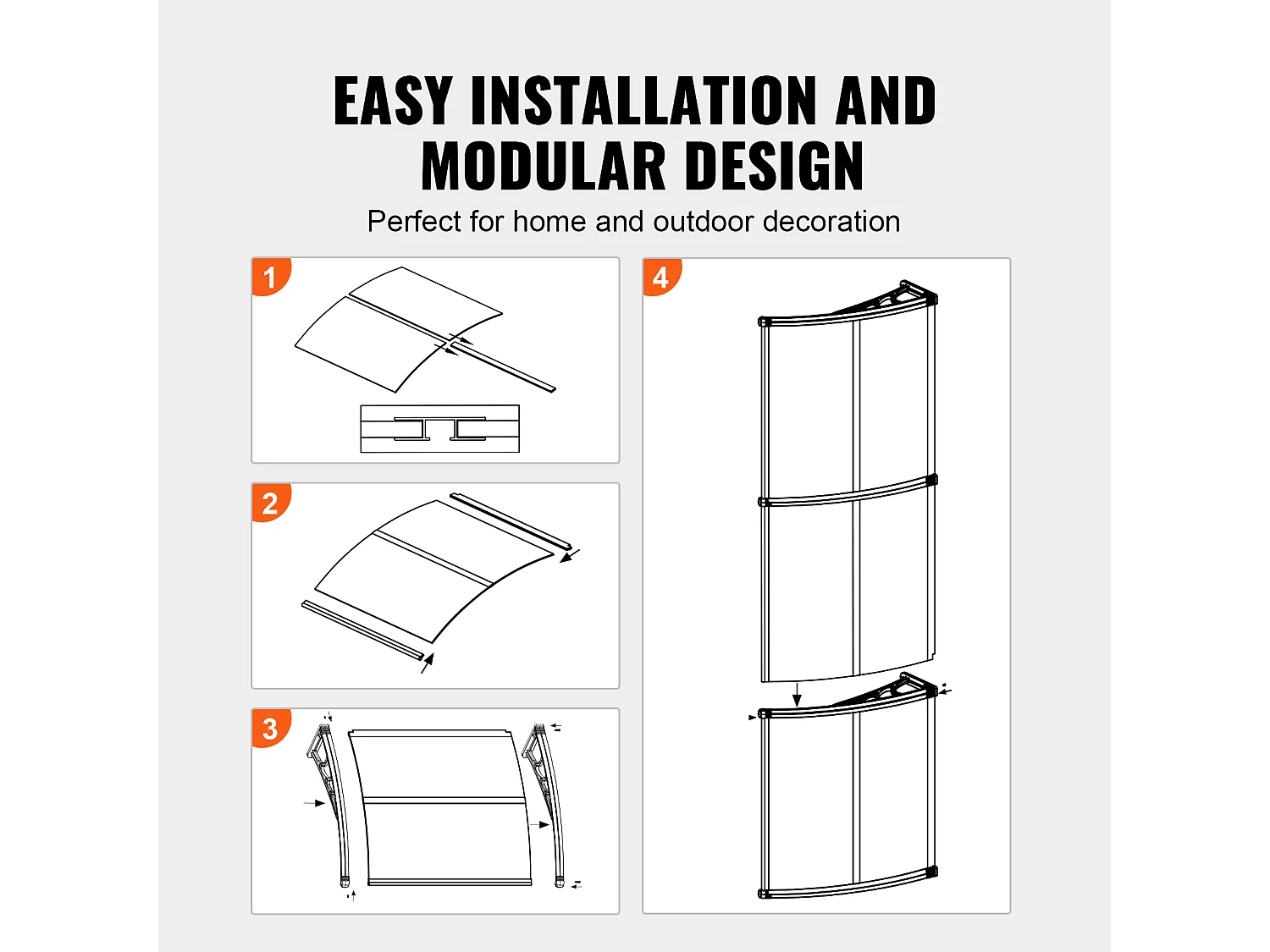 Pensilina Per Porta D'ingresso SucceBuy Pensilina Per Porta E Finestra, Protezione Contro Pioggia E UV, Lastra PC Trasparente 96,5 x 294,5 cm