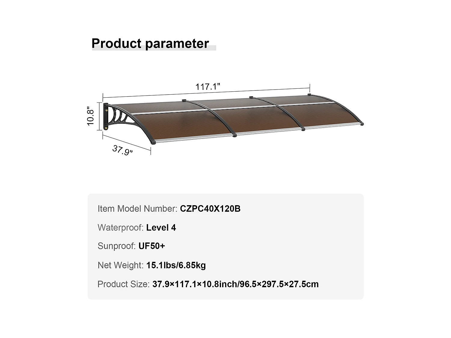 Auvent de Porte d'Entrée SucceBuy Auvent de Porte et Fenêtre 96.52cm avec Protection Contre les UV et la Pluie