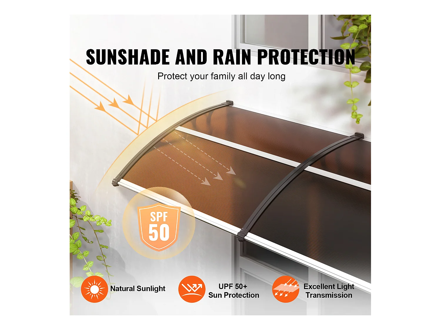 Auvent de Porte d'Entrée SucceBuy Auvent de Porte et Fenêtre 96.52cm avec Protection Contre les UV et la Pluie