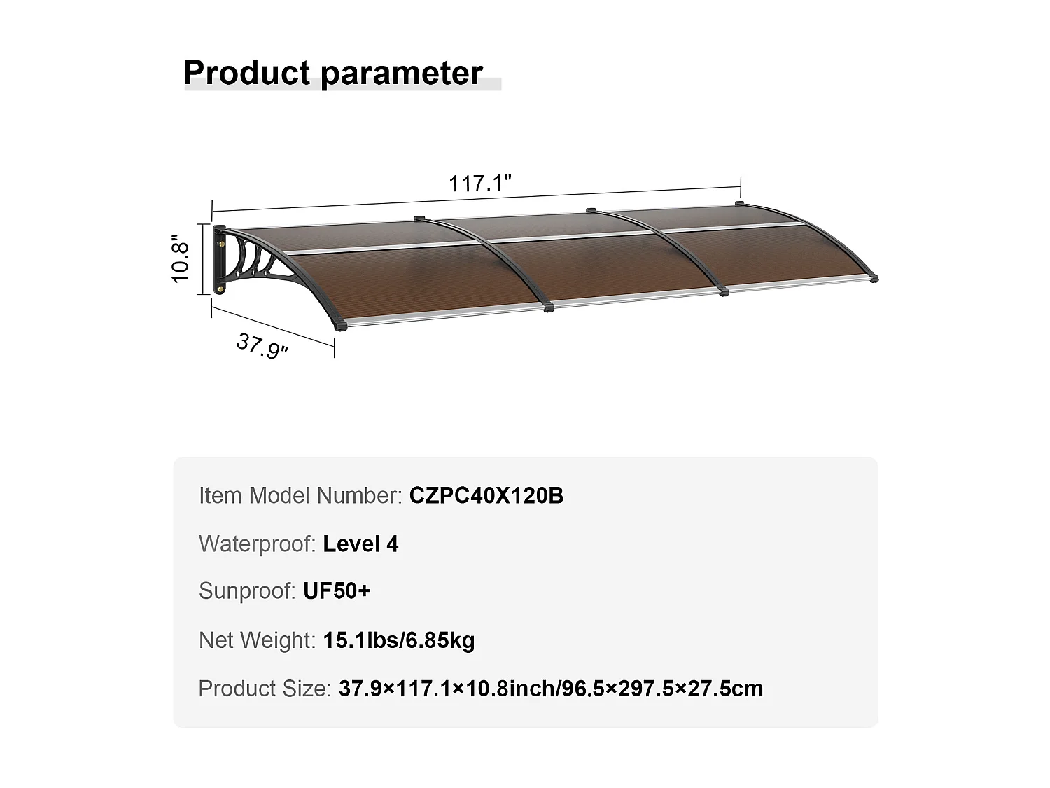 Auvent de Porte d'Entrée SucceBuy Auvent de Porte et Fenêtre 96.52cm avec Protection Contre les UV et la Pluie