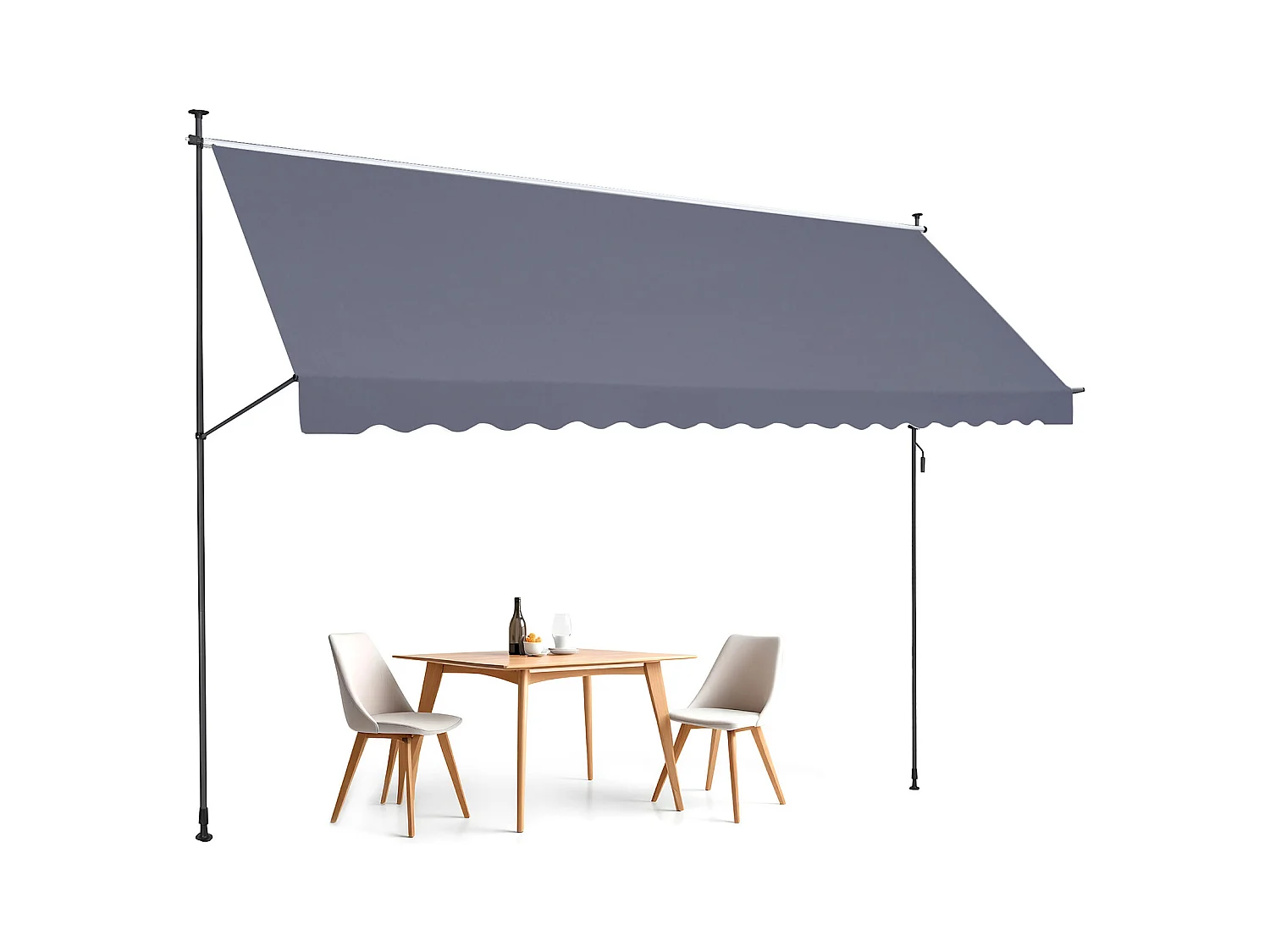 Retraktables Markise SucceBuy, 452 x 119 cm, Terrassenmarkise, Sonnenschutz mit Handhebel, Dunkelgrau