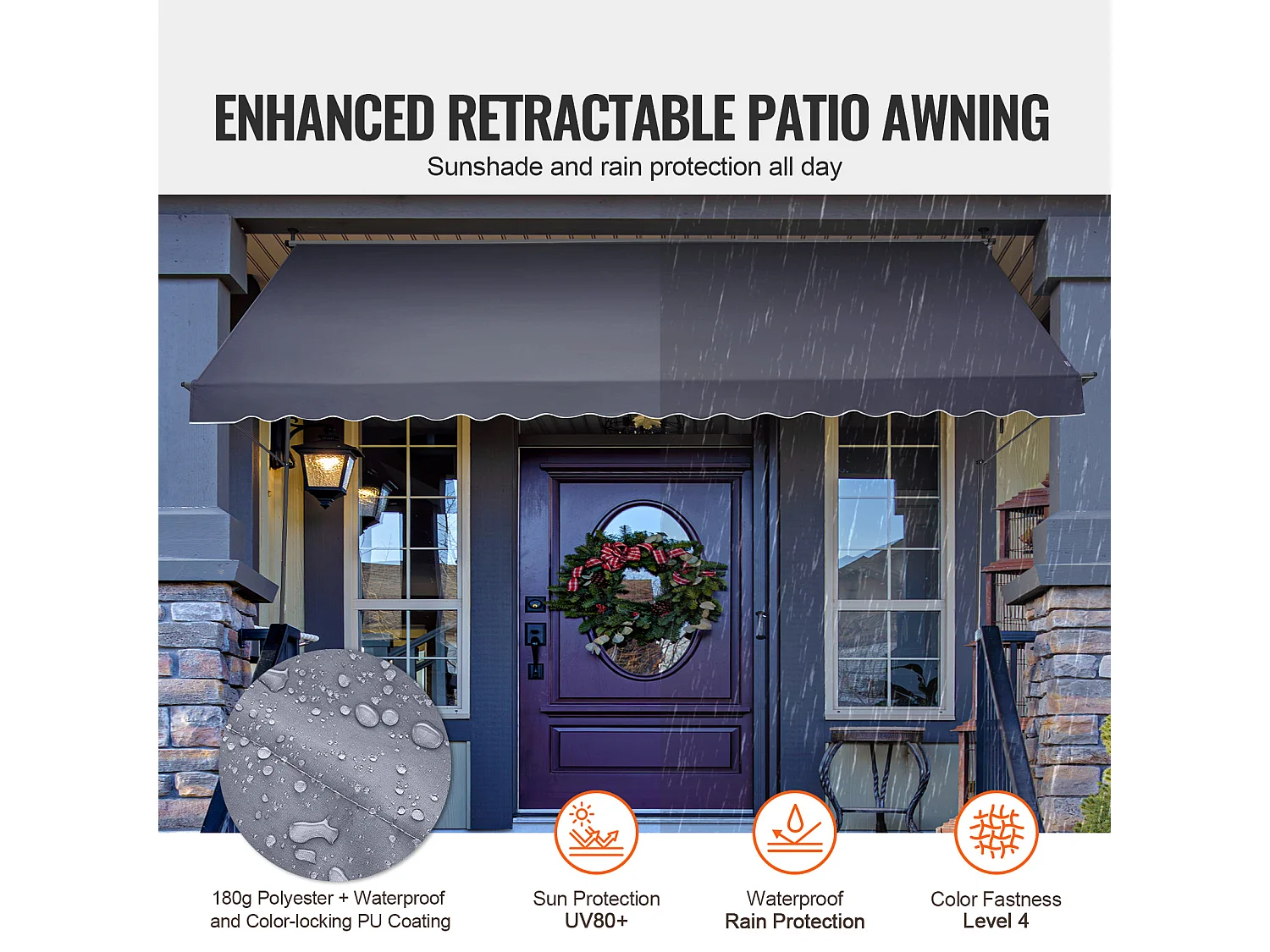 Auvent Rétractable SucceBuy, 452x119 cm, Auvent de Terrasse, Abri pare-Soleil avec Manivelle, Gris foncé